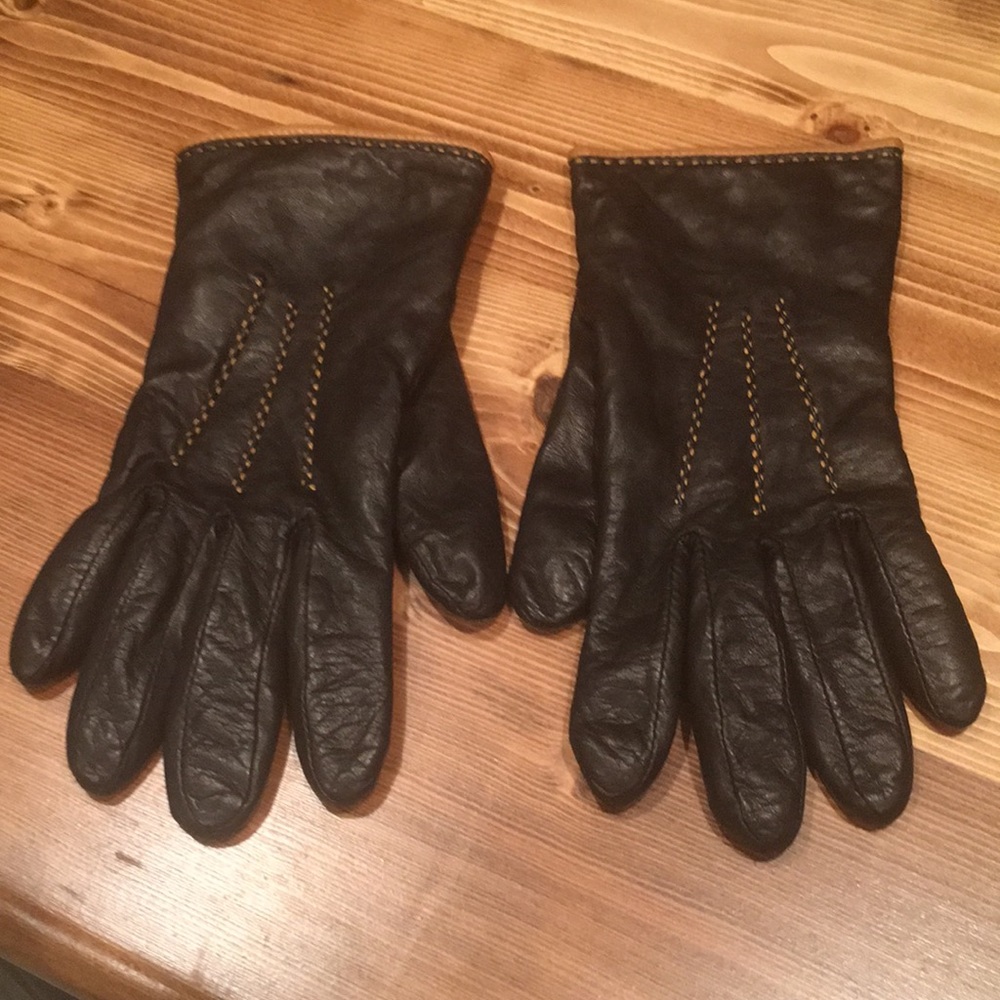 Leather Coach Cashmere Lined Gloves